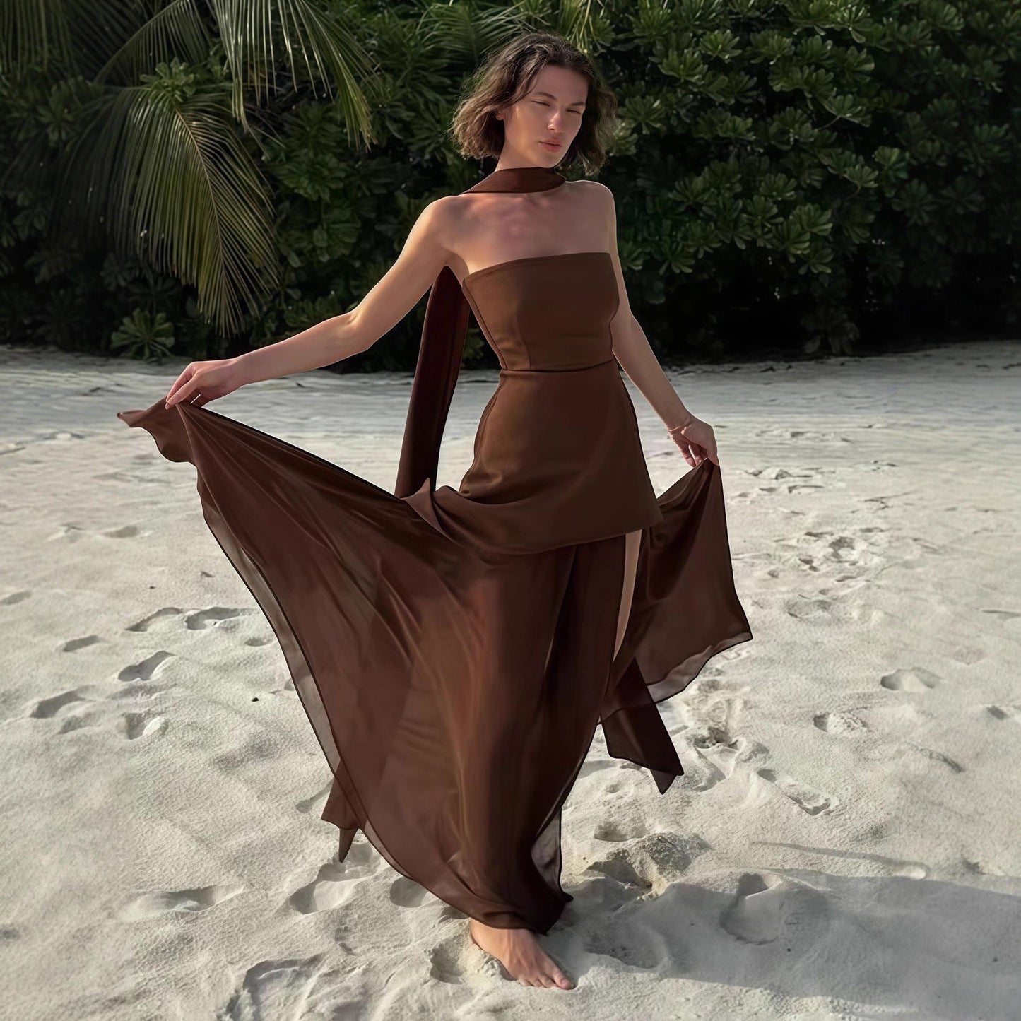 Damen Maxikleid Asymmetrisch Spitze