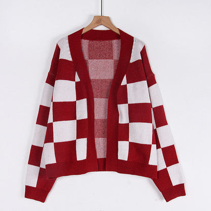 Damen Strickjacke Karomuster Modern