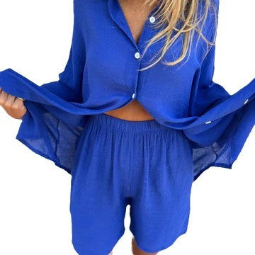Damen Oversize Blusen-Shorts-Set