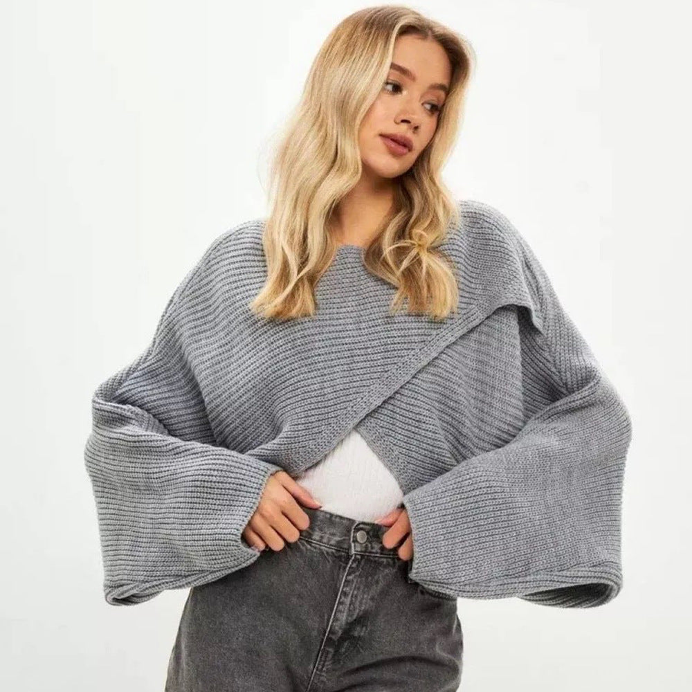 Damen Strickpullover Cropped Weite Passform