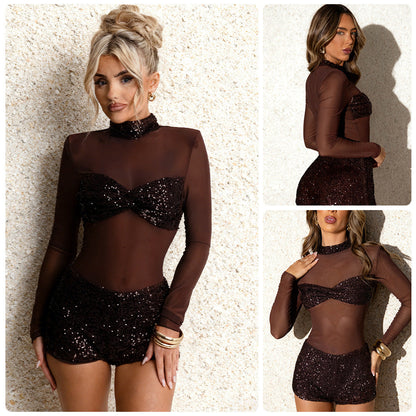 Damen Glitzer Jumpsuit Länge Ärmel Norvielle - Norvielle