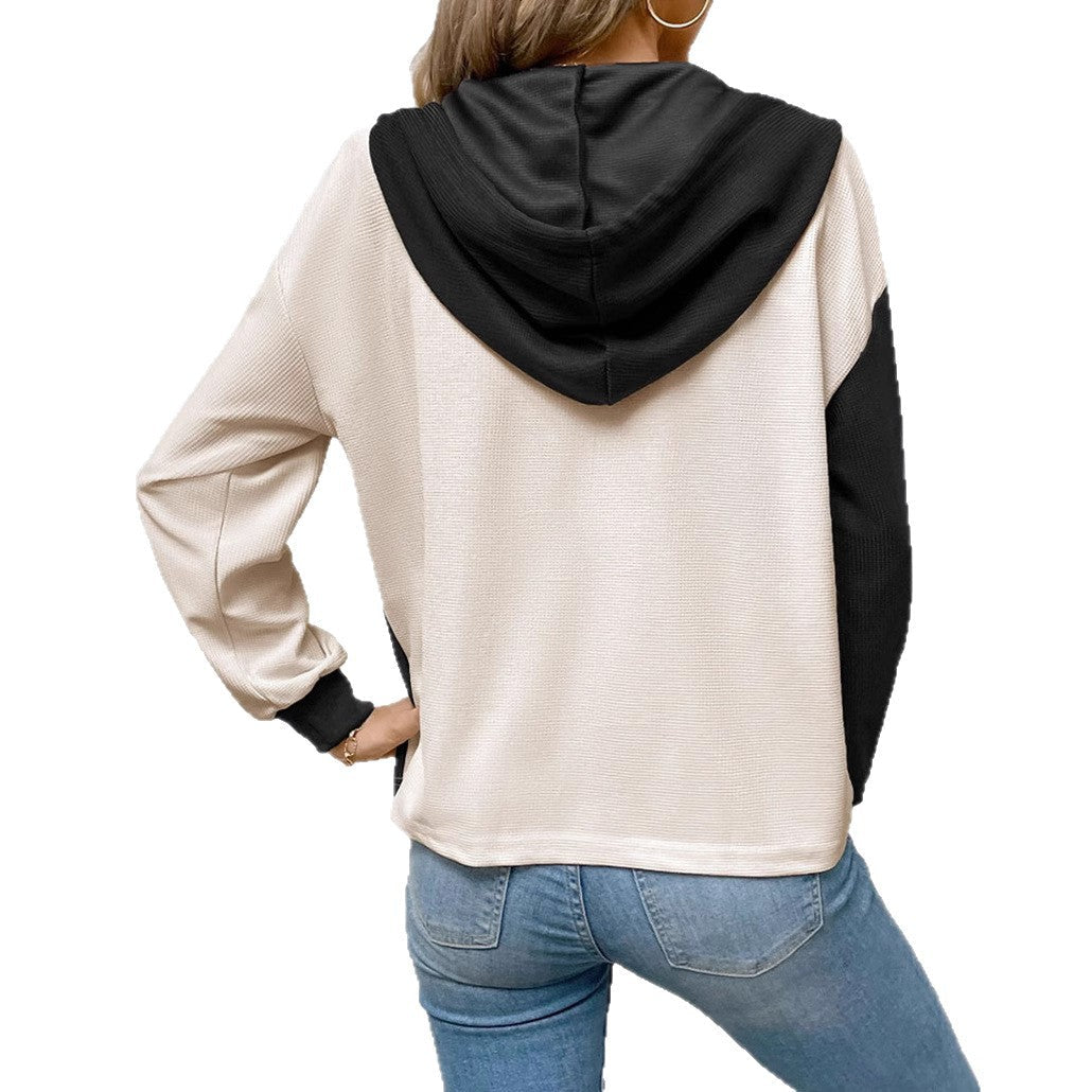Damen Kapuzenbluse Kontrastfarben Lässig