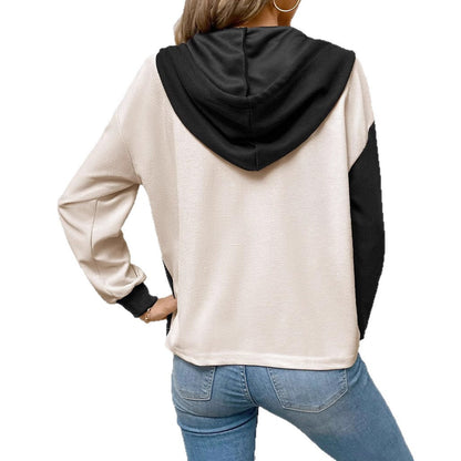 Damen Kapuzenbluse Kontrastfarben Lässig