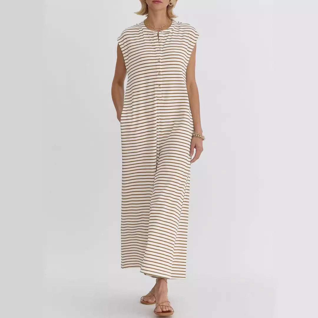 Damen Jumpsuit Streifenmuster Baumwolle Bequem