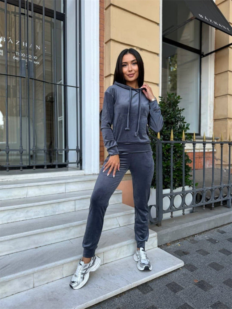 Damen Loungewear-Anzug Kapuze Elastischer Bund