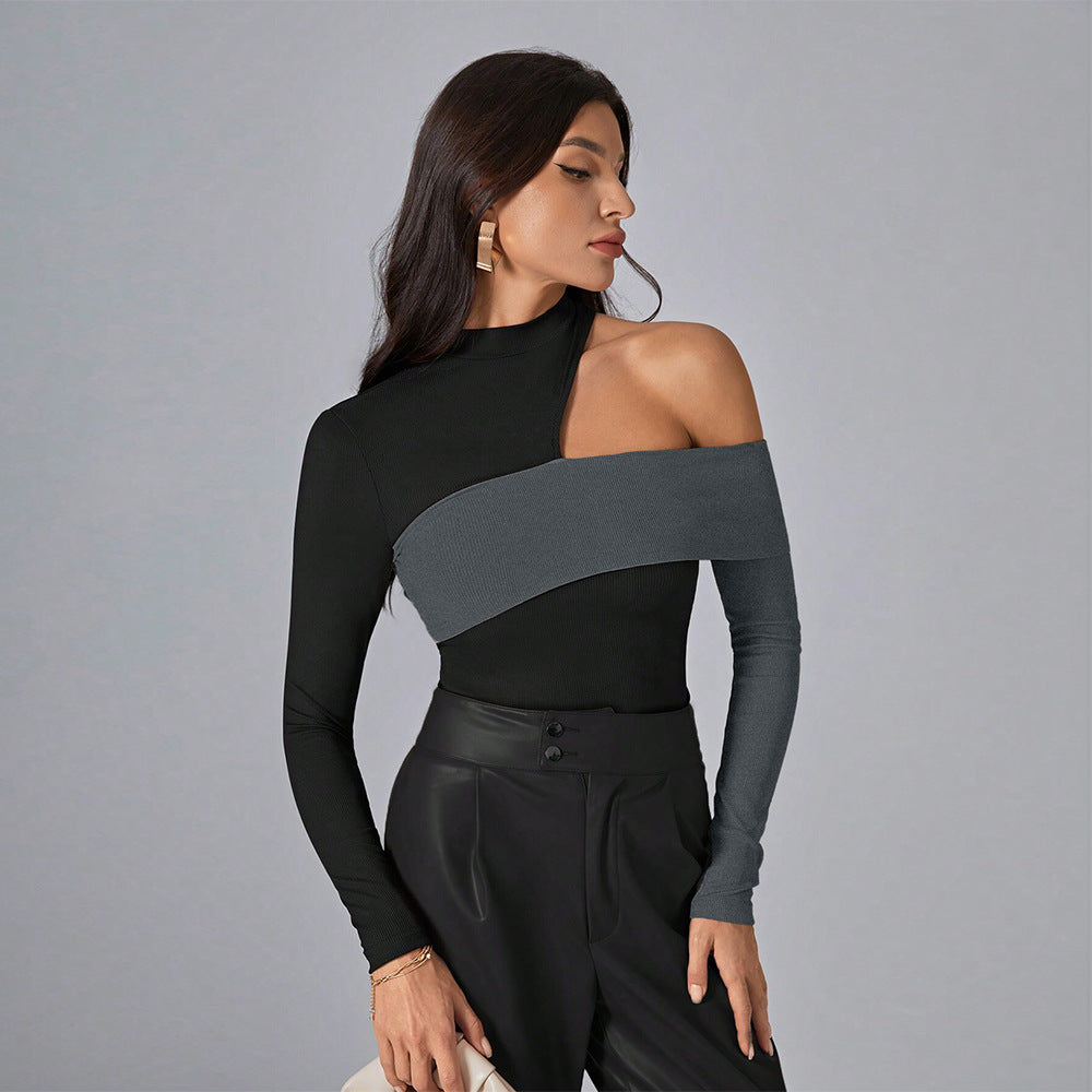 Damen Langarmshirt Asymmetrisch Cut-Out-Details Norvielle - Norvielle