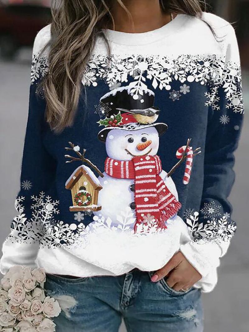 Damen Sweatshirt Weihnachtlich Schneemann Langer Ärmel Norvielle