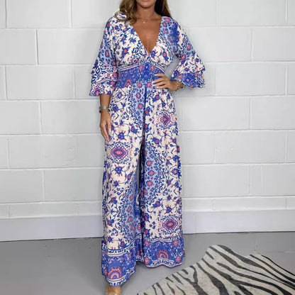 Damen Jumpsuit Floralmuster Weite Ärmel Norvielle