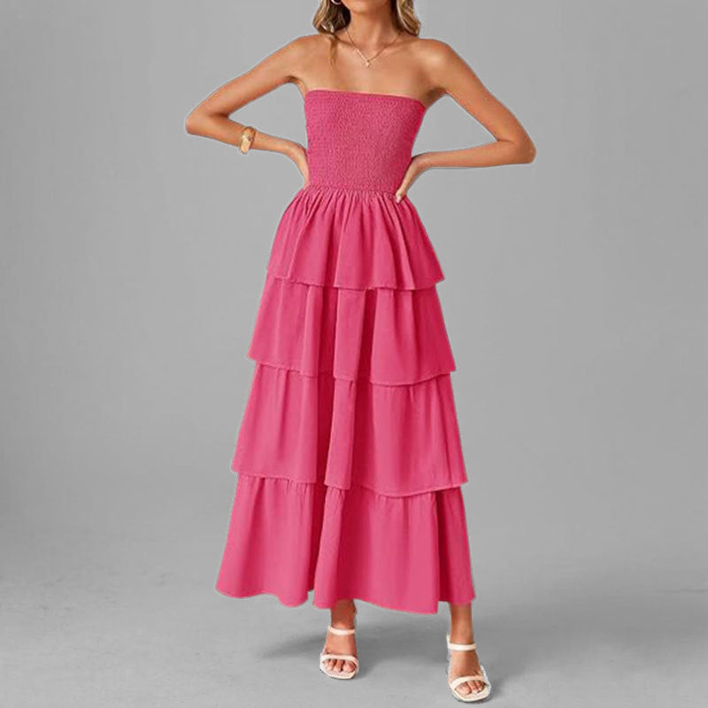 Damen Maxikleid Schulterfrei Voluminöse Rüschen