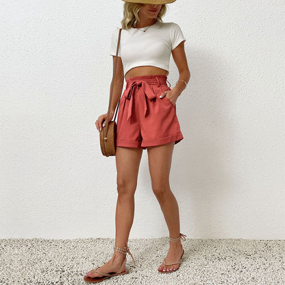 Damen High-Waist-Shorts mit Schleifenbindung und Taschen Norvielle