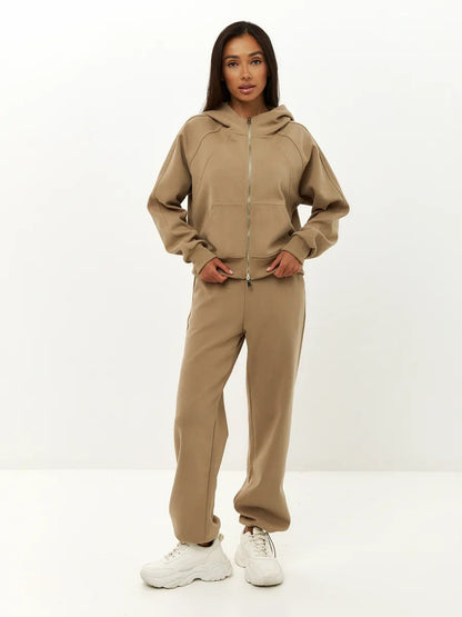 Damen Fleece-Jogginganzug Durchgehender Reißverschluss Praktische