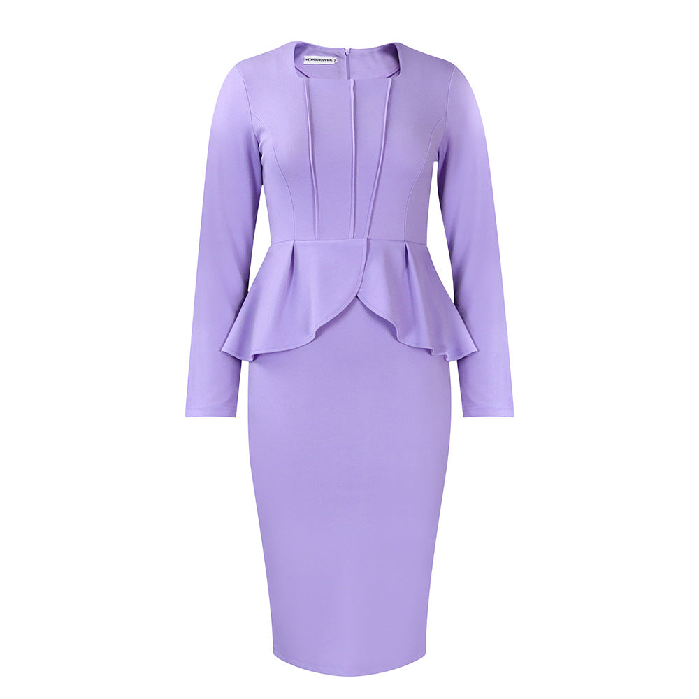 Damen Etuikleid Langarm mit Peplum Norvielle