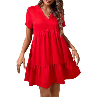 Damen Freizeitkleid V-Ausschnitt Schwingrock