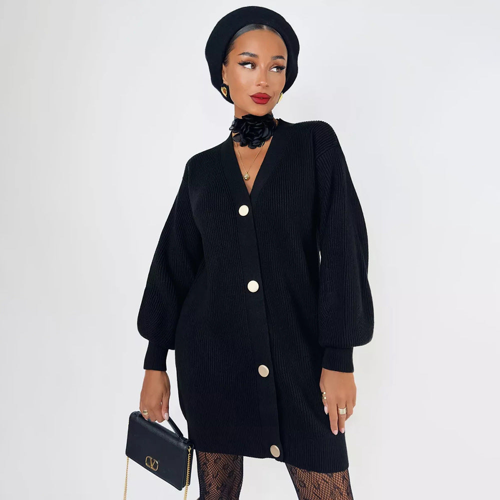 Damen Strickjacke Voluminöse Ärmel Dekorative Knöpfe Norvielle