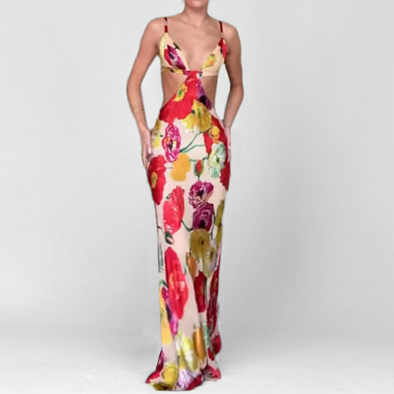 Damen Maxikleid Cut-Out-Design Floral Schwarz - Norvielle