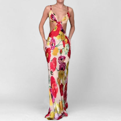 Damen Maxikleid Cut-Out-Design Floral Schwarz - Norvielle
