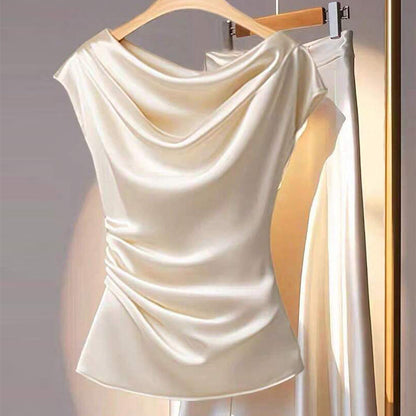 Damen Satin Oberteil Wasserfallausschnitt Norvielle
