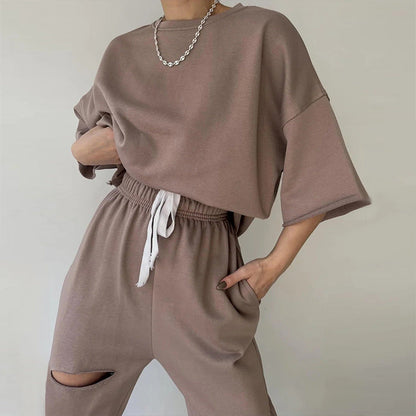 Damen Lounge-Set Kuschelig Weites Oberteil Jogginghose Norvielle