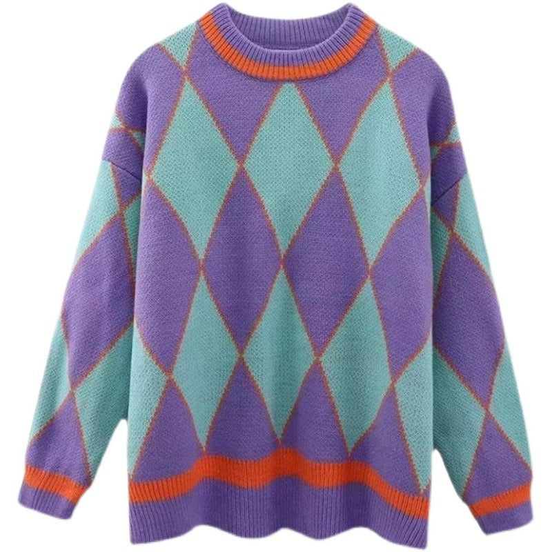 Damen Grobstrickpullover Geometrisches Muster Lässiger Schnitt