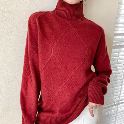Damen Pullover Hochgeschlossener Kragen Strukturiertes Rautenmuster