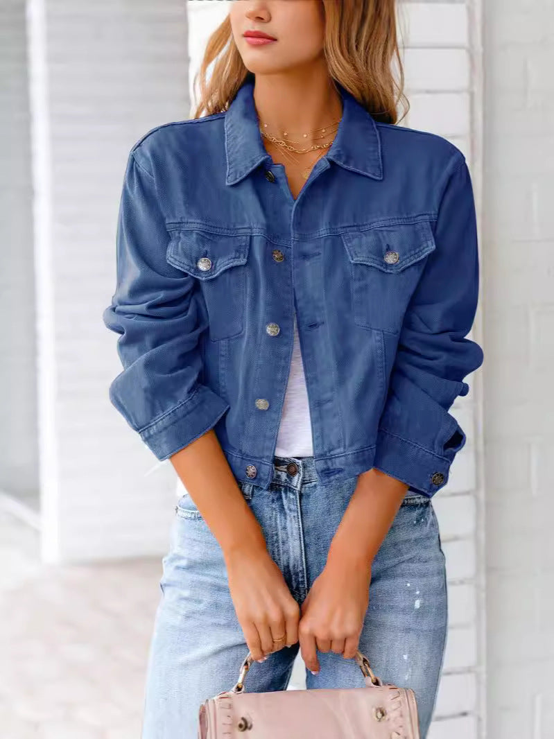 Damen Denimjacke Kurz Modischer Schnitt