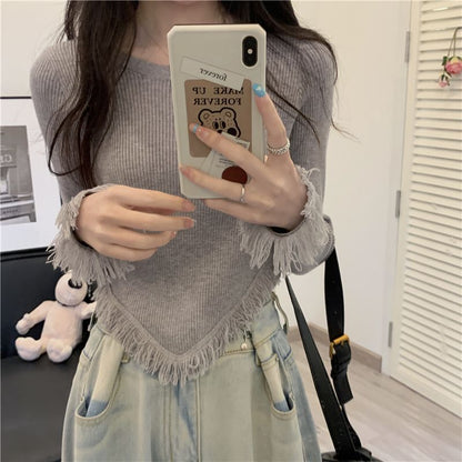 Damen Strickpullover mit Fransen