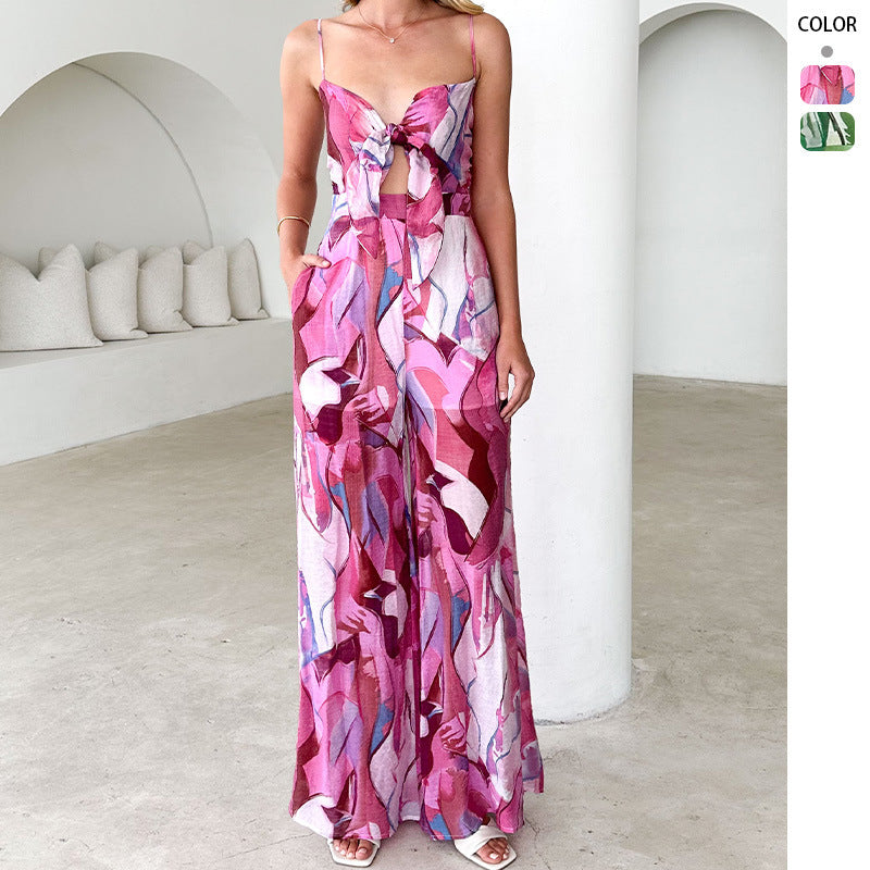Damen Jumpsuit Verspielter Knoten Detail Seitentaschen Norvielle - Norvielle