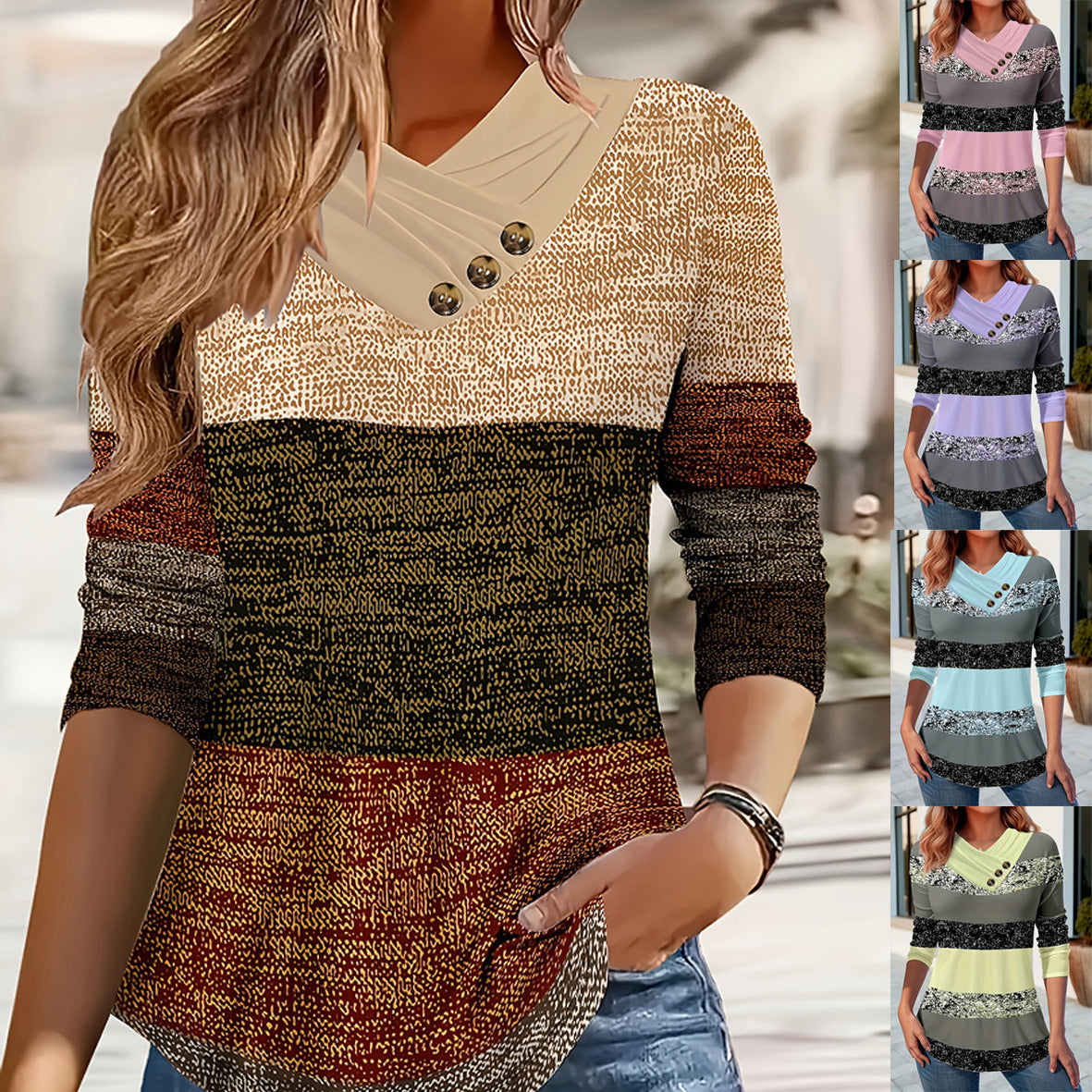 Damen Pullover Asymmetrischer Kragen Knopfdetails - Norvielle