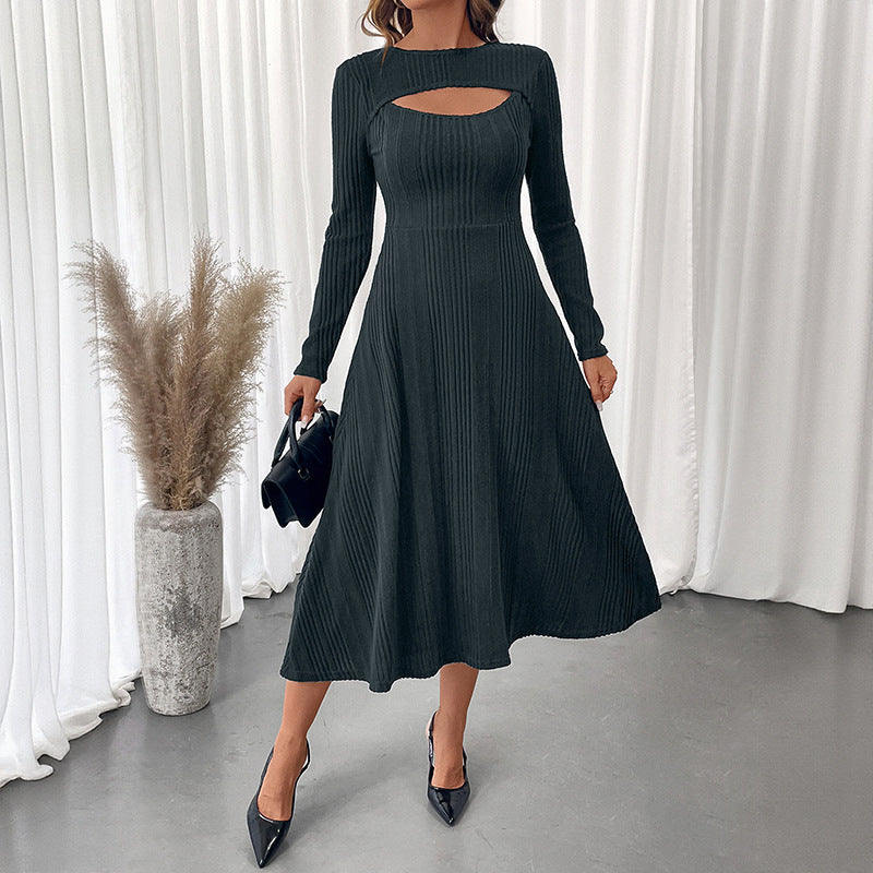 Damen Midi-Kleid Rippstrick Cut-Out Norvielle - Norvielle