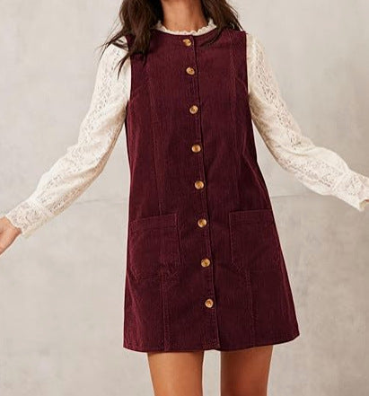 Damen Cordkleid Knielang Mit Taschen Norvielle