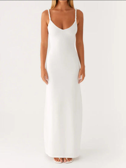 Damen Maxikleid Langarm Elastisch V-Ausschnitt Norvielle