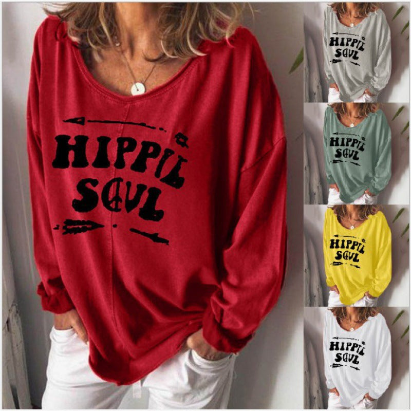 Damen Sweatshirt Hippie-Print Weit Schnitt Norvielle