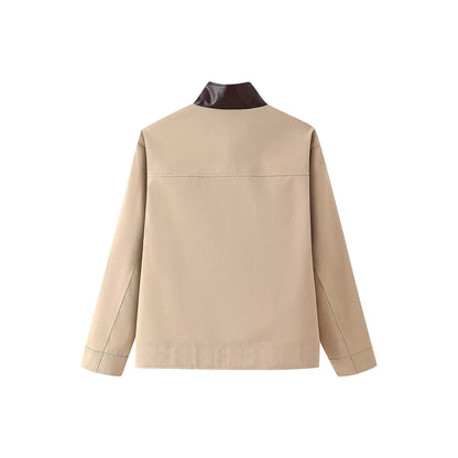 Damen Oversized Jacke Kariertes Innenfutter Hocher Kragen