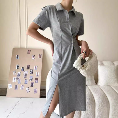 Damen Polokleid Lässig Knöpfe Asymmetrisch Norvielle