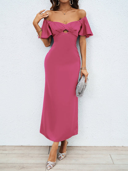 Damen Maxikleid Schulterfrei Elegant Fließend