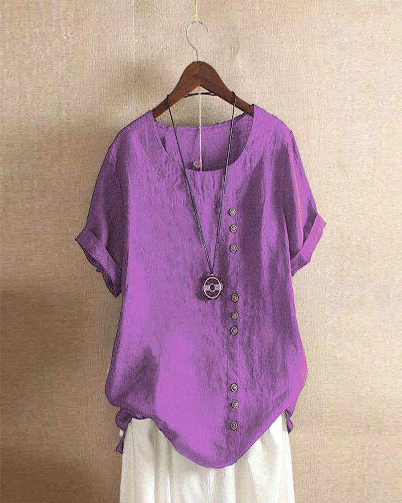 Damen Bluse Lässig Kurzarm mit Knöpfen