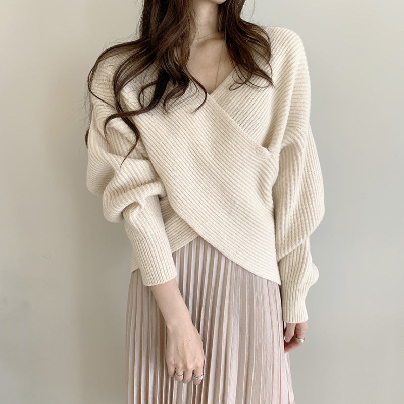 Damen Wickelpullover Modernes Strukturdesign Norvielle