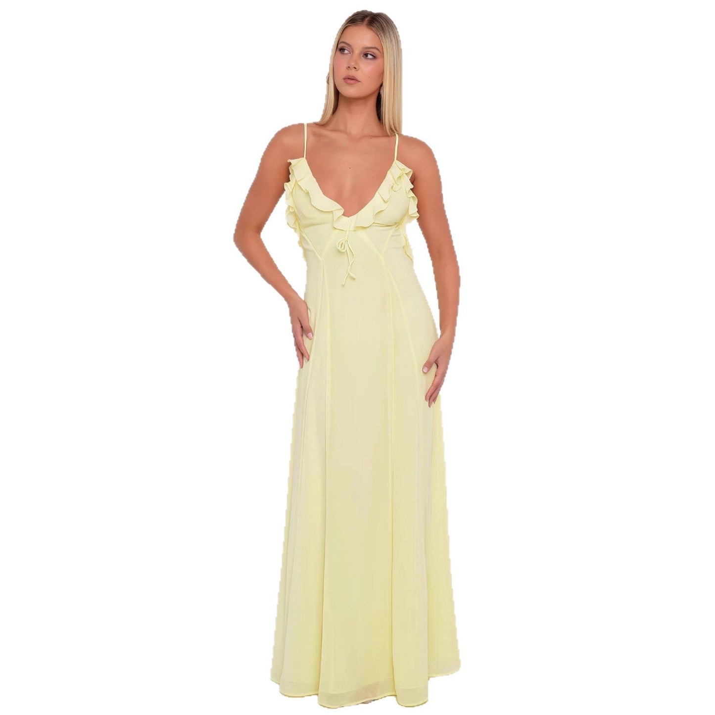 Damen Maxikleid Schulterfrei Rüschen Dekoration Tailliert Norvielle