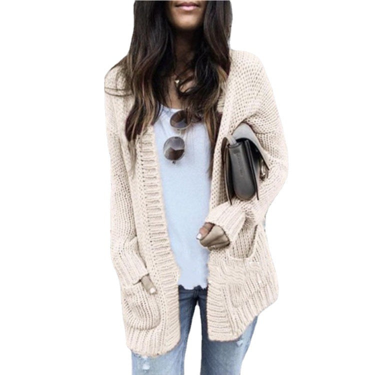 Damen Grobstrick Cardigan Offene Front Mit Taschen Norvielle