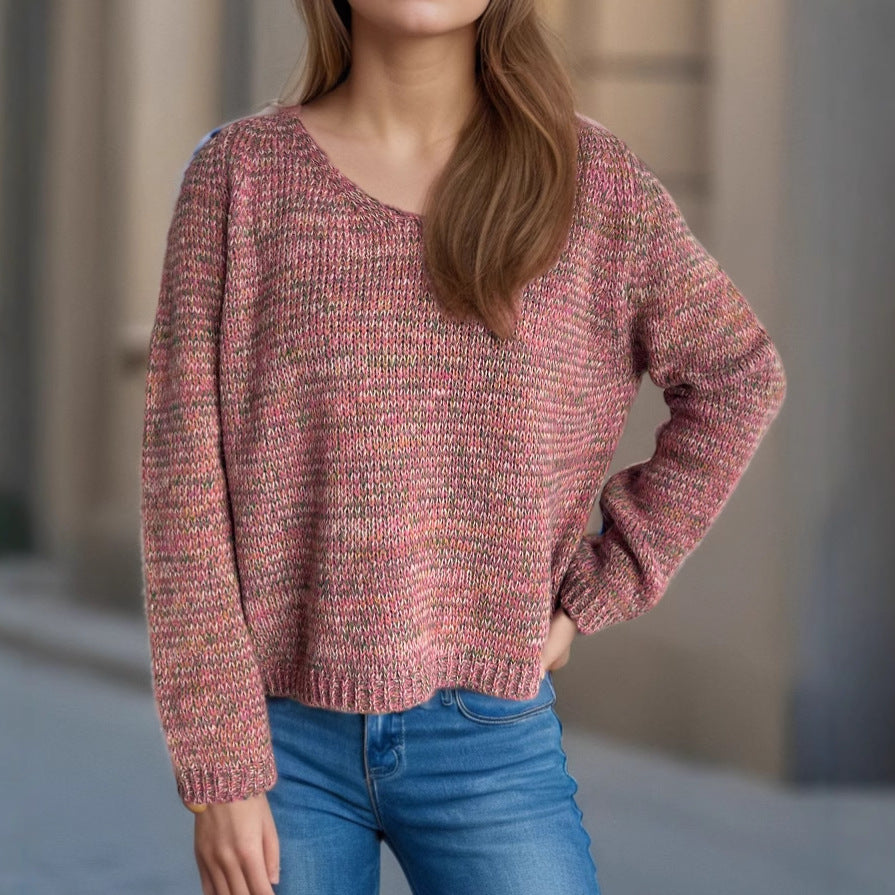 Damen Pullover V-Ausschnitt Strukturmuster Norvielle