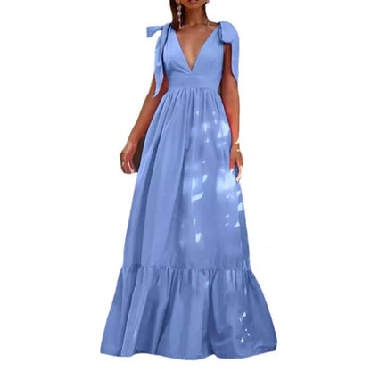 Damen Maxikleid V-Ausschnitt Ballonärmel Norvielle