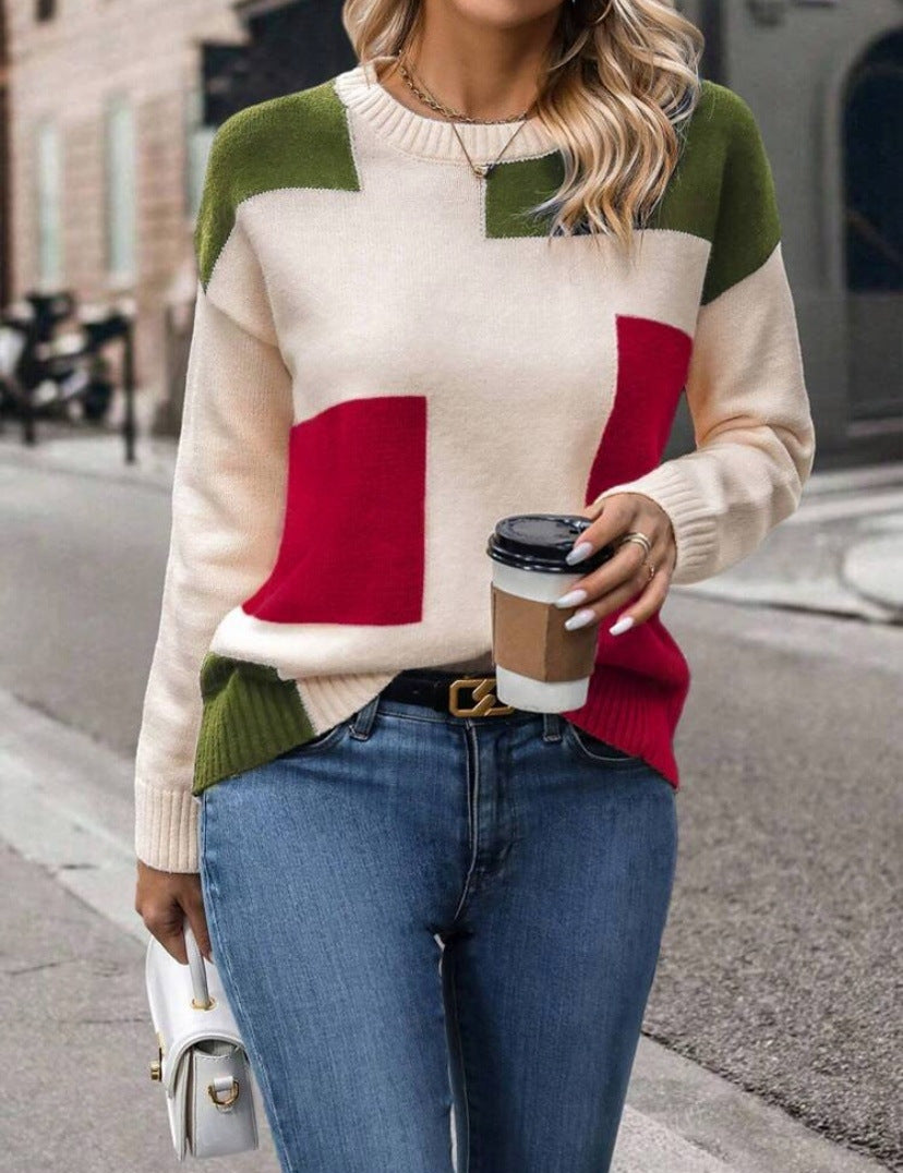 Damen Pullover Geometrisches Muster Baumwolle Stylischer Schnitt