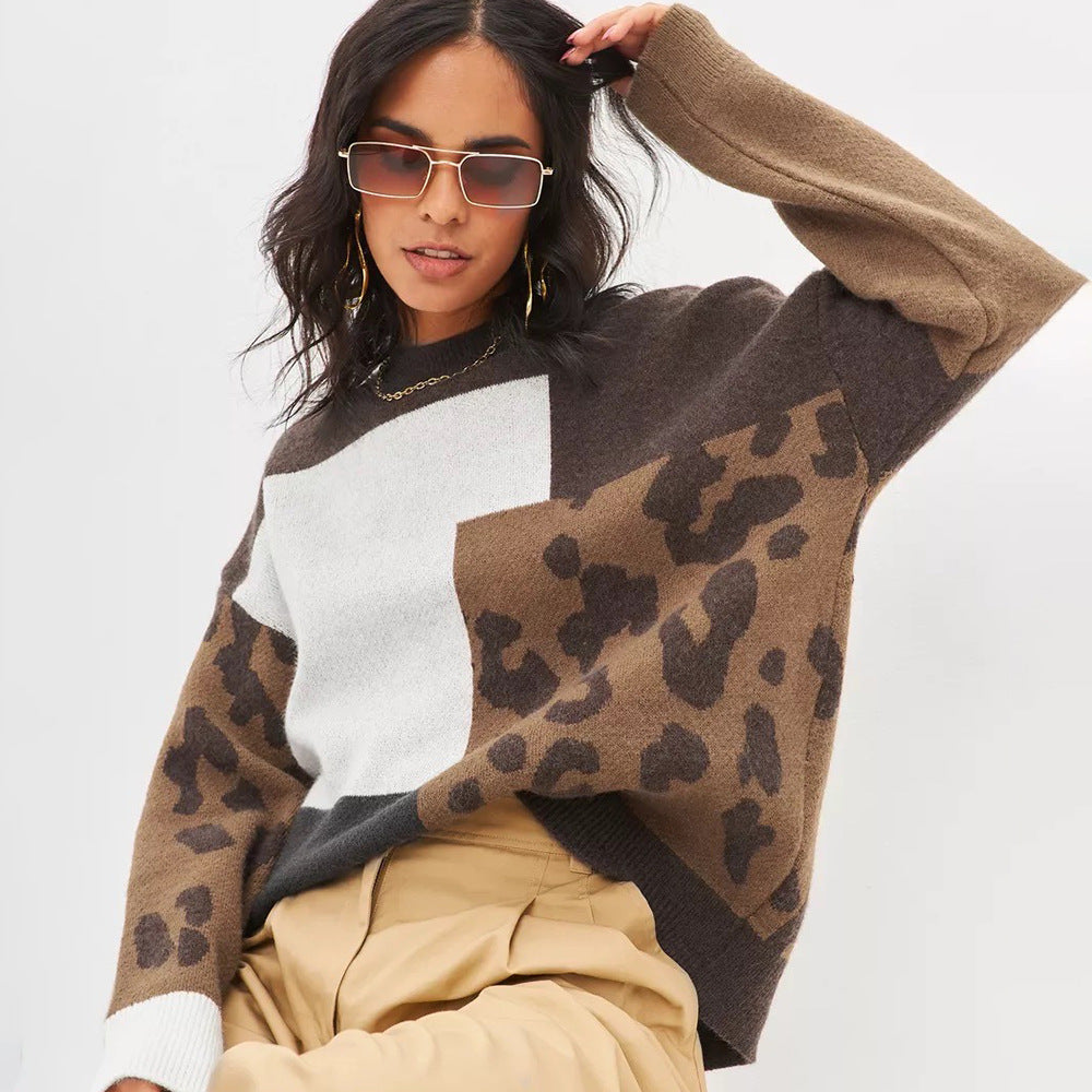 Damen Pullover Grobstrick Leo-Design Bunt Norvielle