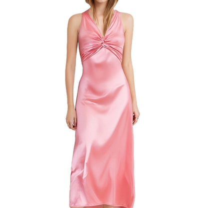 Damen Satinkleid Wickeldetail Elegant