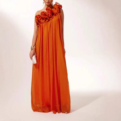 Damen Maxikleid Asymmetrische Rüschen Eleganter Schnitt
