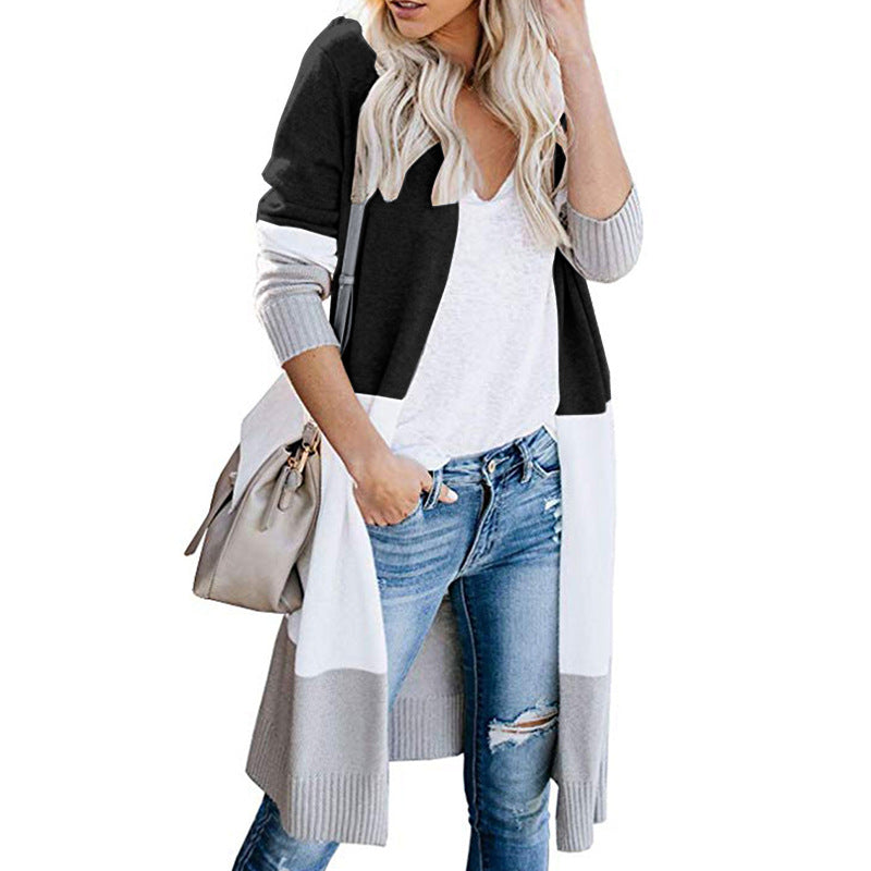 Damen Langarm Strickjacke Farbblock-Design Norvielle