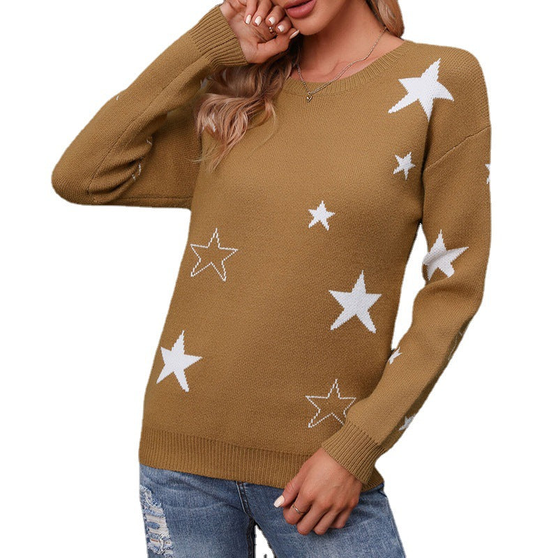 Damen Strickpullover Sternenmuster Lässig Norvielle