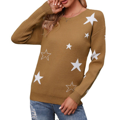 Damen Strickpullover Sternenmuster Lässig Norvielle