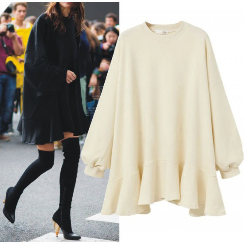 Damen Oversized Sweatshirtkleid Voluminöser Rüschensaum Norvielle
