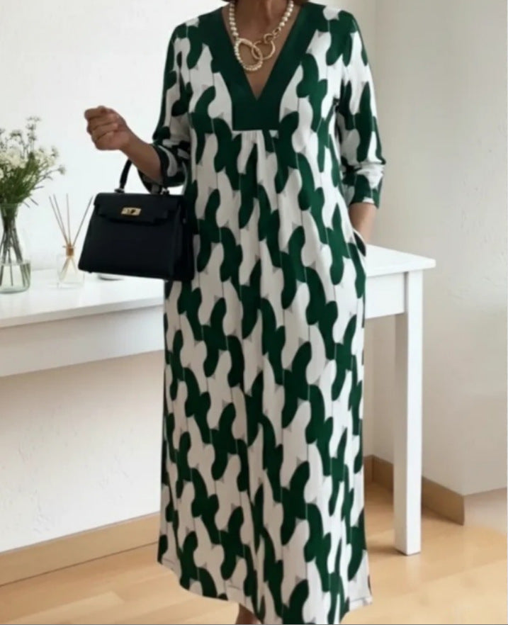 Damen Maxikleid V-Ausschnitt Baumwolle